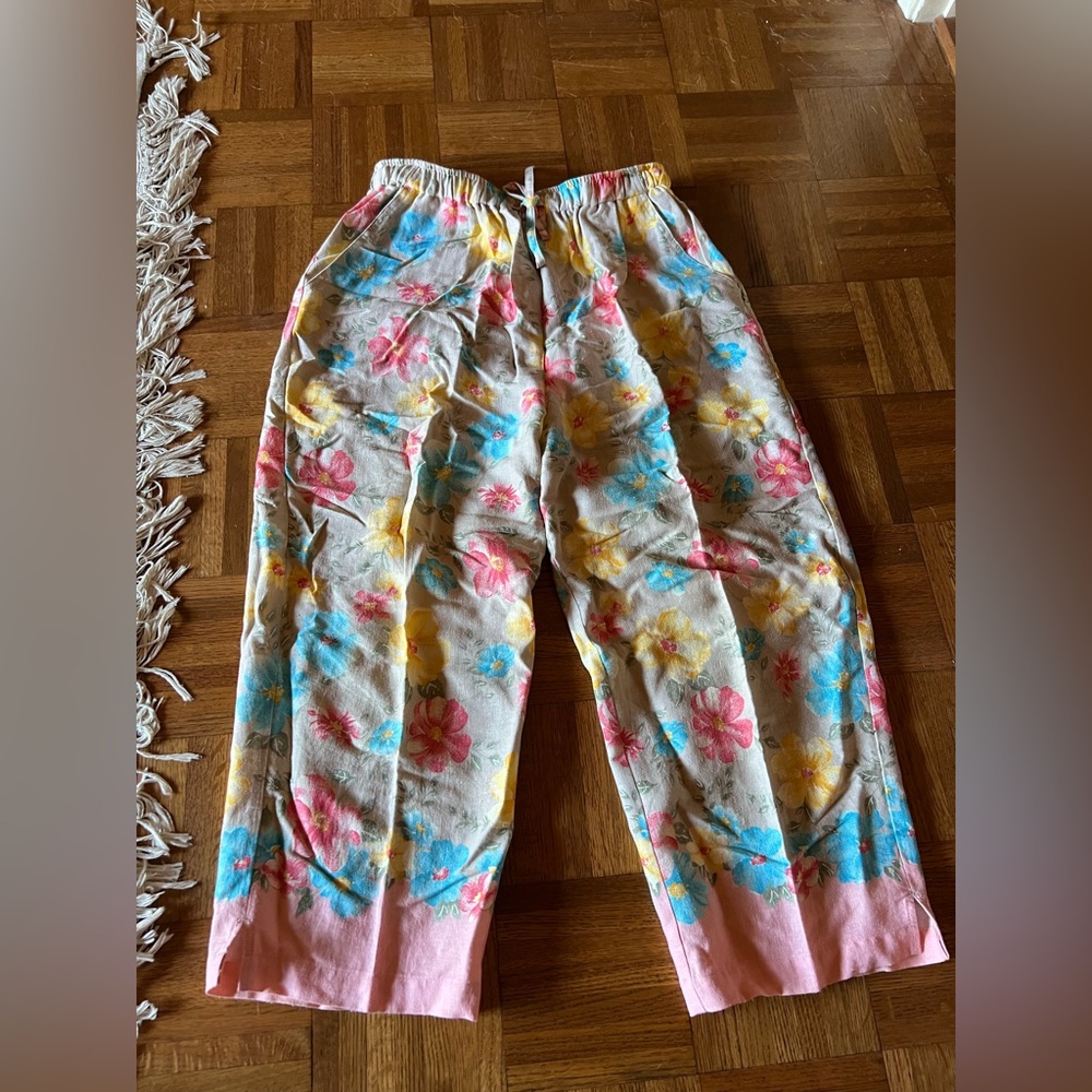 Erika Floral Wide-Leg Pants in Pink, Blue & Yellow